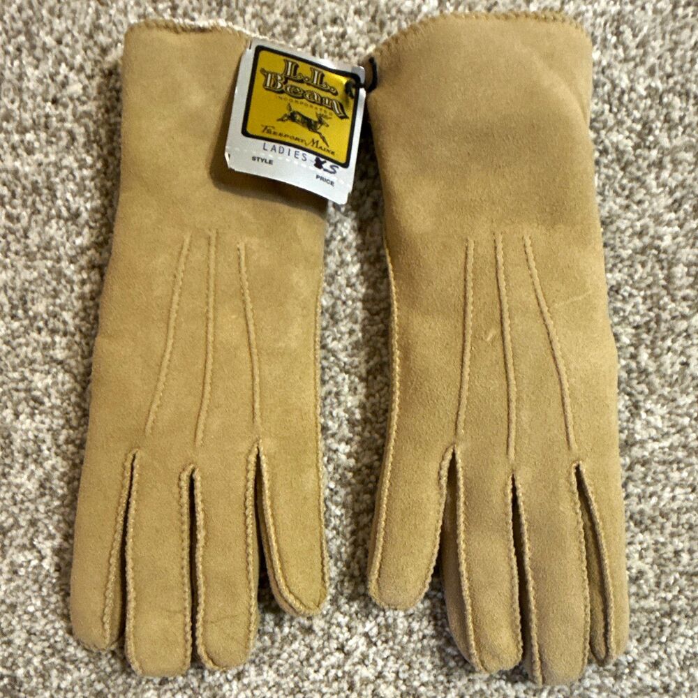 L.L.Bean Tan Lined Wrist Gloves Solid M Polyester Lining WPL 8401